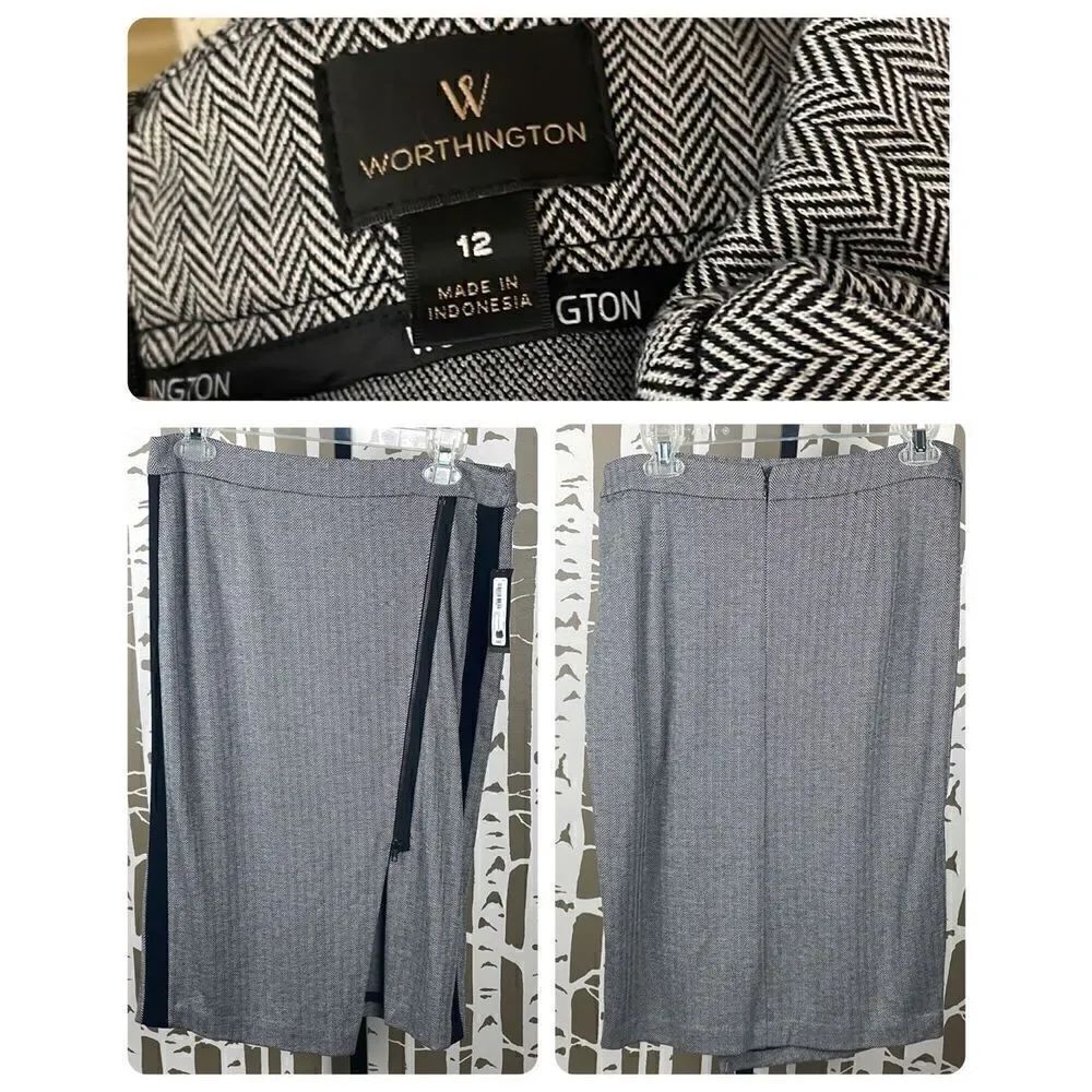 Worthington Light Grey Herringbone Stretch Jersey Knit Pencil Skirt NEW sz 12
